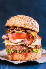 Beef burger and bacon
