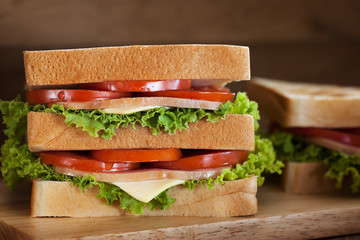sandwiches put on wooden board