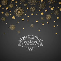 Fototapeta na wymiar Vector Illustration of a Decorative Christmas Design with Golden Snowflakes and Stars