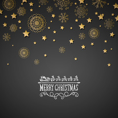 Vector Illustration of a Decorative Christmas Design with Golden Snowflakes and Stars