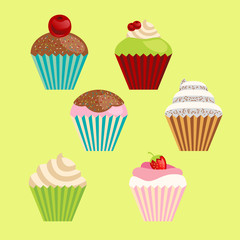 set of cartoon-style cute muffins
