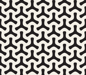 Vector Seamless Black and White Geometric Rounded Tripod Shapes Pattern
