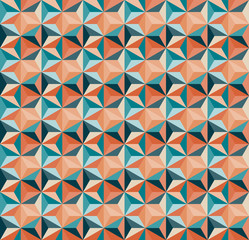 Vector Seamless Geometric Triangle Tiling Pattern in Teal And Orange Colours