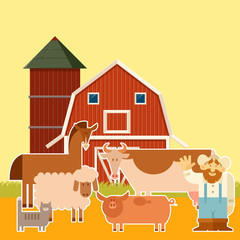 Farm banner with flat animals
