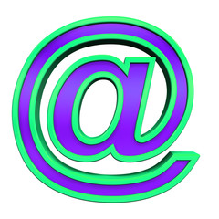 Fototapeta premium Mail sign from violet glass with green frame alphabet set, isolated on white. Computer generated 3D photo rendering.