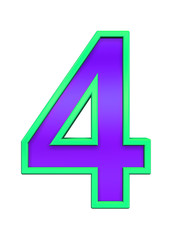 Obraz premium One digit from violet glass with green frame alphabet set, isolated on white. Computer generated 3D photo rendering.