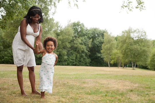 African girl and mother are having fun