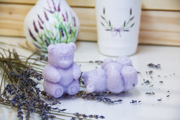 The interior of the spa, lavender soap.