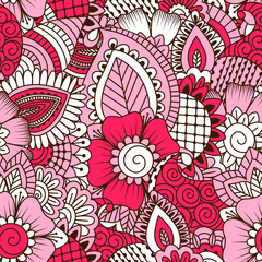 Fototapeta premium Hand drawn seamless pattern with floral elements. 