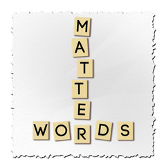 Titles similar to those in the game "Scrabble" spell out "words matter"
