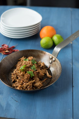 Pulled pork carnitas in pan