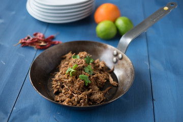 Pulled pork carnitas in pan