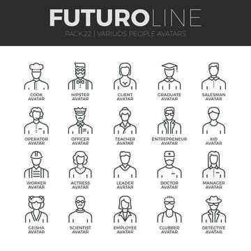 People Avatars Futuro Line Icons Set