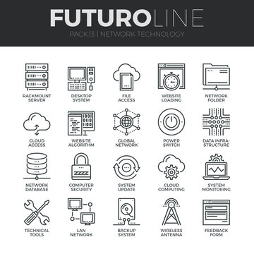 Network Technology Futuro Line Icons Set