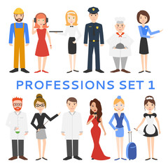 Professions, uniforms, job. Set of vector icons.