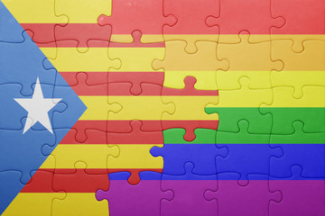 puzzle with the national flag of catalonia and gay flag