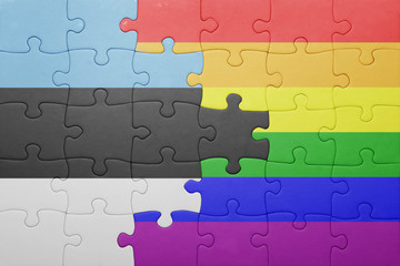 puzzle with the national flag of estonia and gay flag