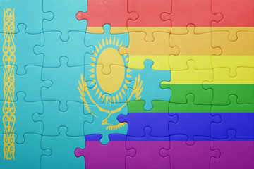 puzzle with the national flag of kazakhstan and gay flag