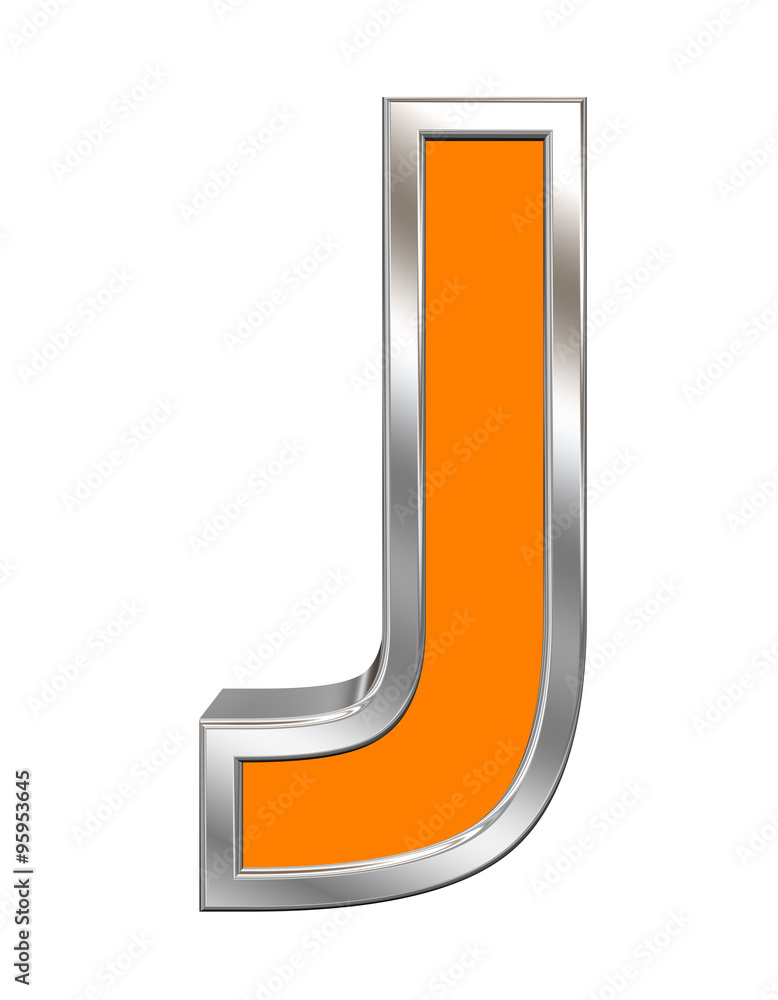 Fototapete one letter from orange with chrome frame alphabet set, isolated on white. computer generated 3d phot