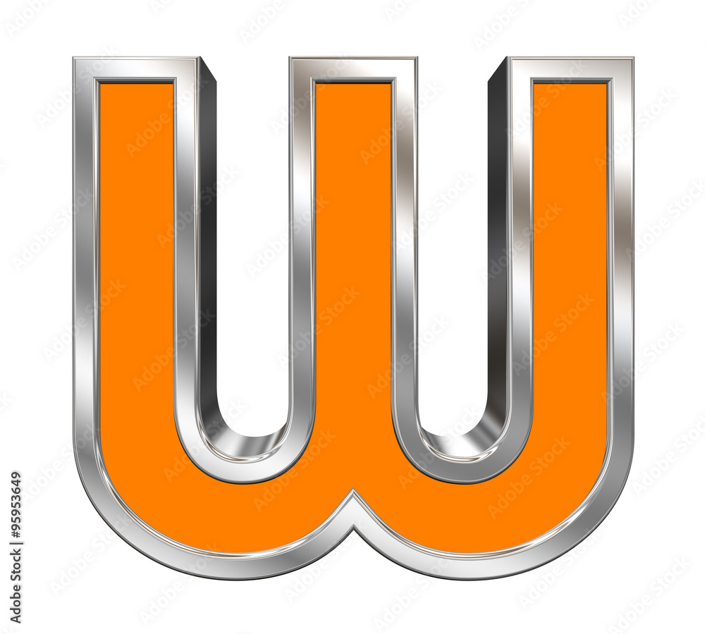 Fototapete One letter from orange with chrome frame alphabet set, isolated on white. Computer generated 3D photo rendering.