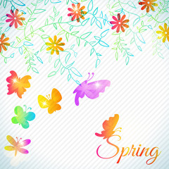 Bouquet of cute flower and butterfly, floral background. 