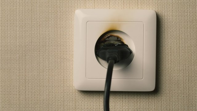 Fire in European style  wall socket. Real flames