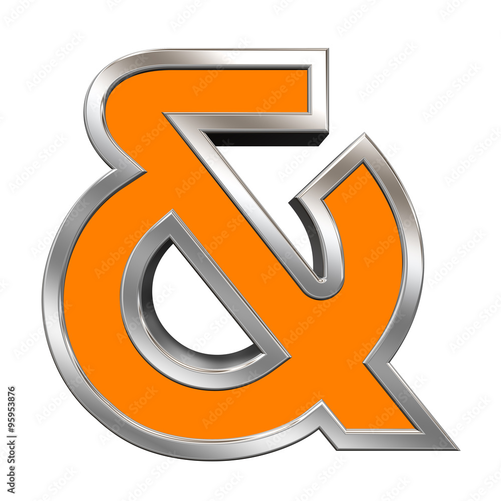 Fototapete one letter from orange with chrome frame alphabet set, isolated on white. computer generated 3d phot