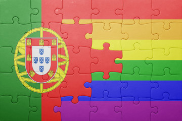 puzzle with the national flag of portugal and gay flag