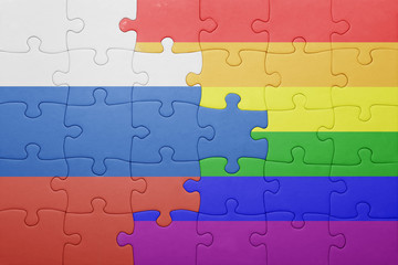 puzzle with the national flag of russia and gay flag