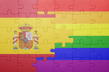 puzzle with the national flag of spain and gay flag