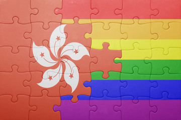  puzzle with the national flag of hong kong and gay flag