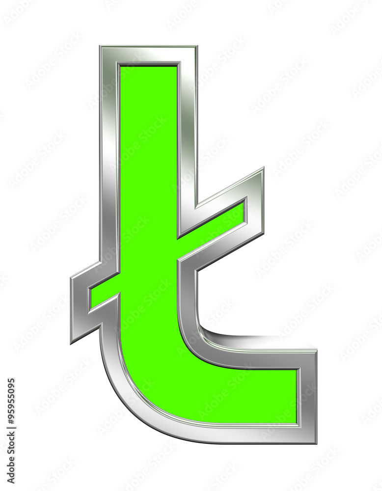 Fototapete pound sign from green with chrome frame alphabet set, isolated on white. computer generated 3d photo