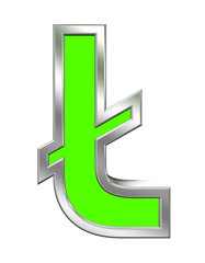 Pound sign from green with chrome frame alphabet set, isolated on white. Computer generated 3D photo rendering.