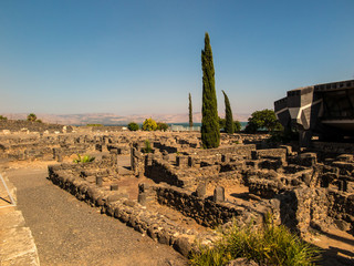 Reconstruction white synagogue in Kafarnaum