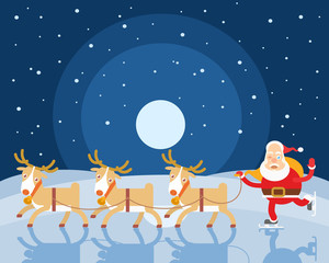 Santa Claus and reindeer. Vector flat illustration