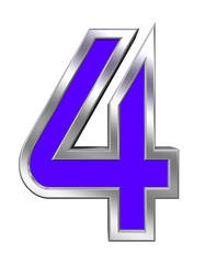 One digit from blue with chrome frame alphabet set, isolated on white. Computer generated 3D photo rendering.