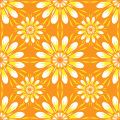 Fototapeta na wymiar Seamless pattern with flowers. Bright orange vintage texture. Monochrome backdrop. Summer background with daisies. Vector Illustration. 