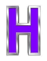 One letter from purple with chrome frame alphabet set, isolated on white. Computer generated 3D photo rendering.