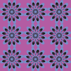 Naklejka na ściany i meble Seamless pattern with flowers. Vintage texture. Monochrome backdrop. Bright purple background with daisies. Vector Illustration. 