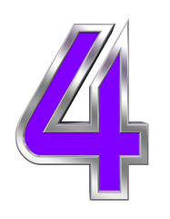 Obraz premium One digit from purple with chrome frame alphabet set, isolated on white. Computer generated 3D photo rendering.