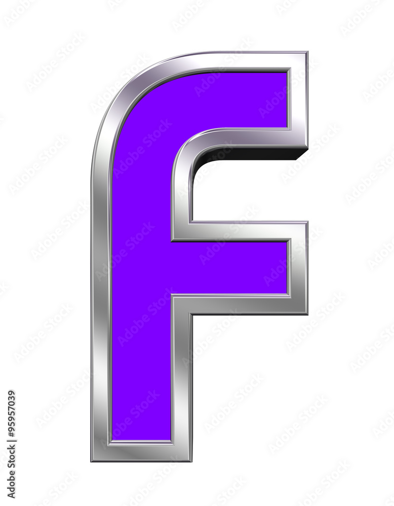 Fototapete one letter from purple with chrome frame alphabet set, isolated on white. computer generated 3d phot
