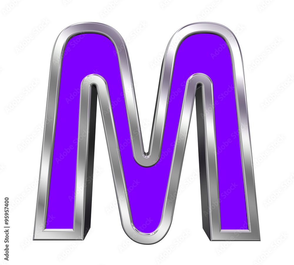 Fototapete one letter from purple with chrome frame alphabet set, isolated on white. computer generated 3d phot