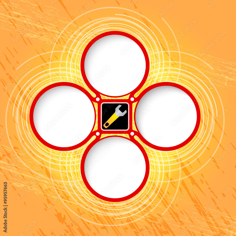 Poster four colored circular frames for your text and spanner