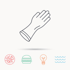 Rubber gloves icon. Latex hand protection sign.