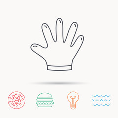 Rubber gloves icon. Latex hand protection sign.