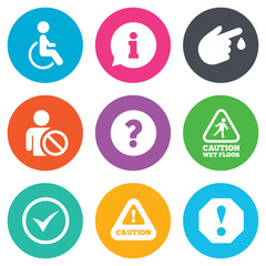 Attention notification icons. Information signs.