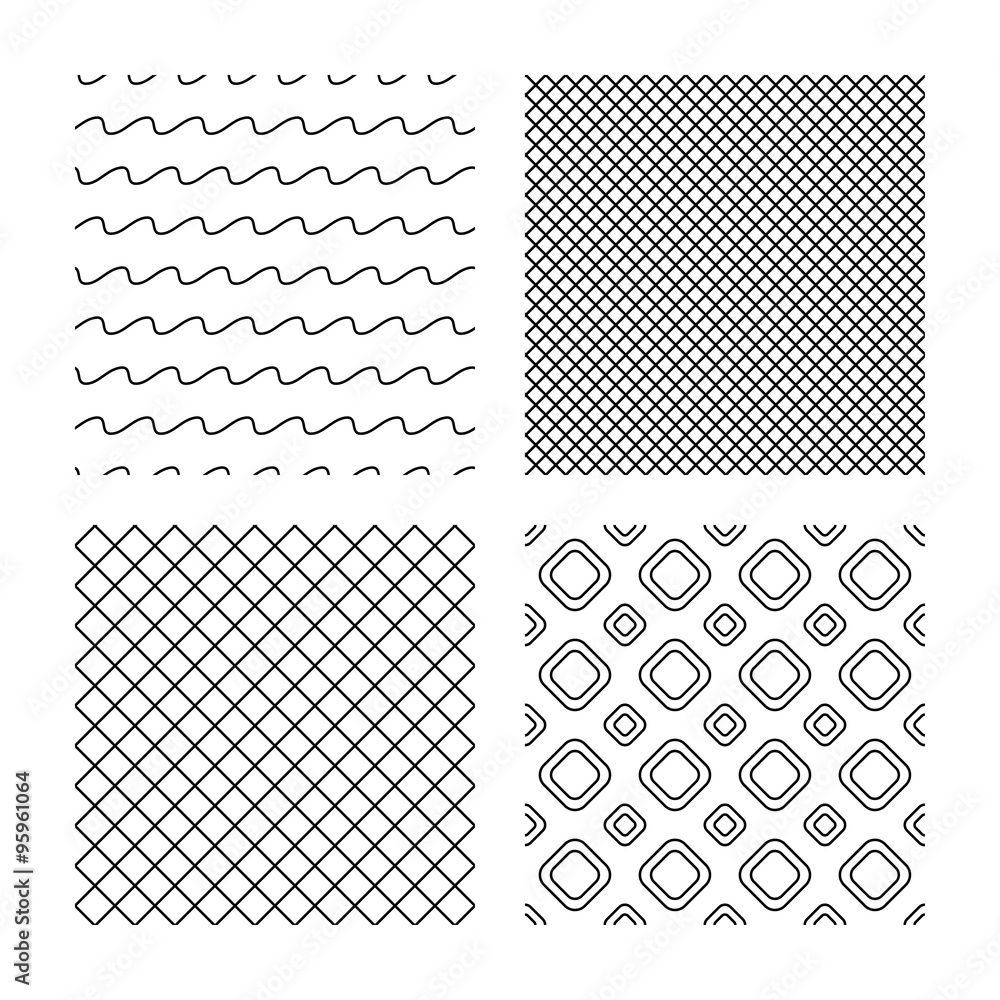 Poster rhombus grid and waves lines seamless textures.