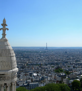Aerial view of Paris from the Sacre Coeur cathedral in France 