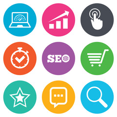 Internet, seo icons. Online shopping, charts.