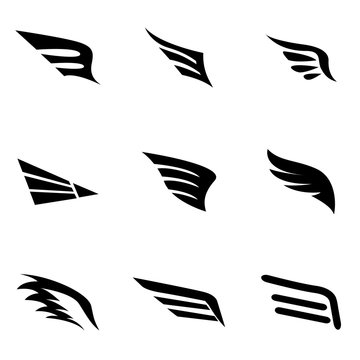 Vector black wing icon set. Wing Icon Object,  Wing Icon Picture, Wing Icon Image - stock vector